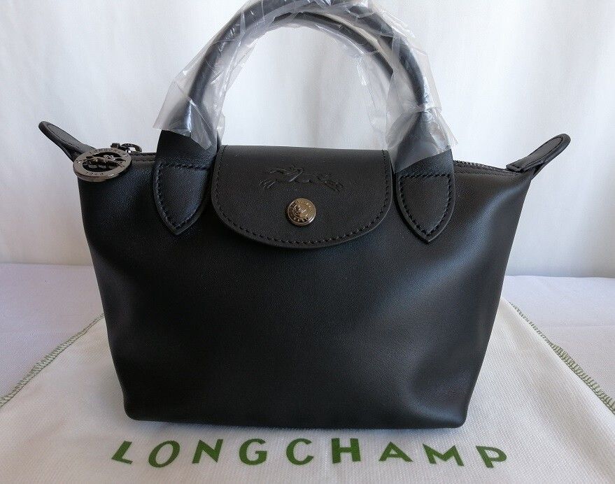 New Longchamp Black Extra XS Cowhide Leather Handbag Shoulder Bag