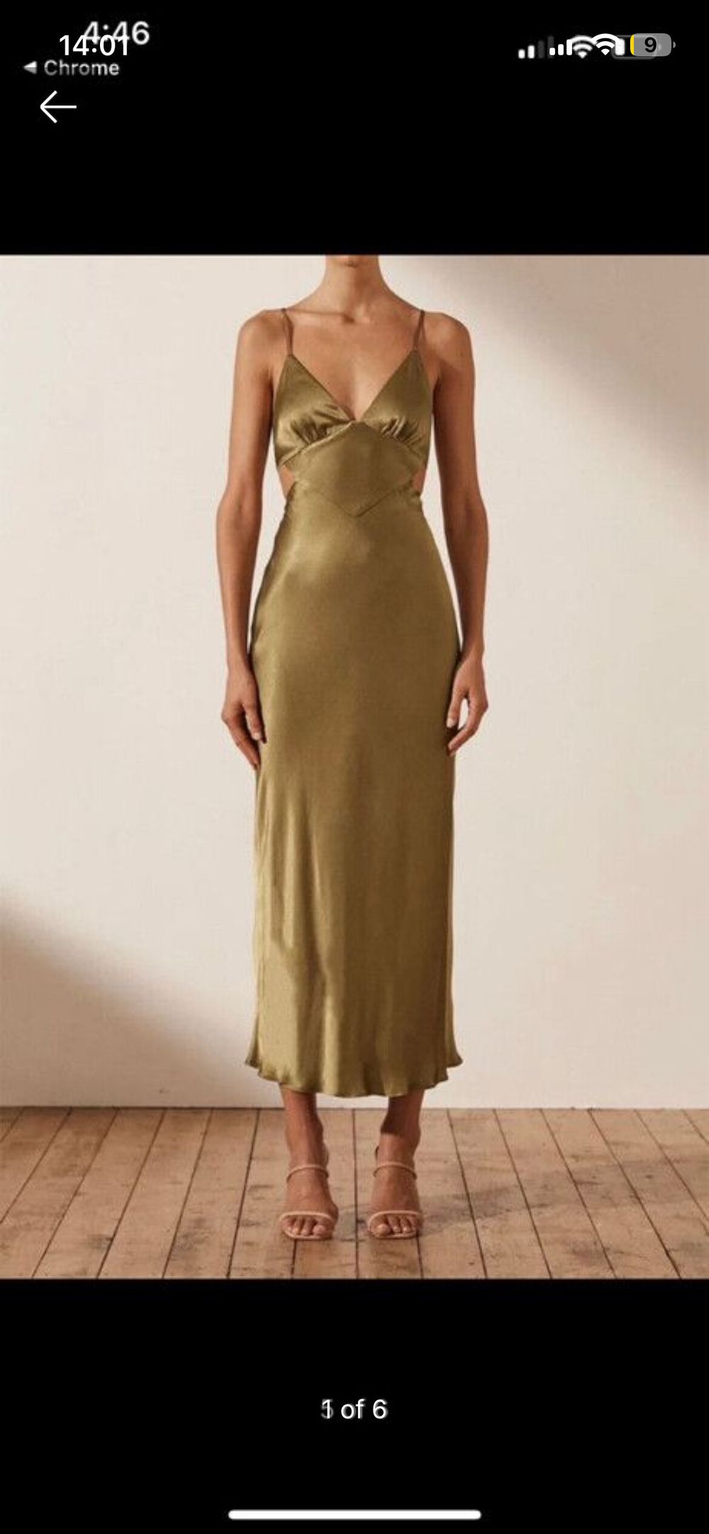 Shona Joy Olive Satin Midi Dress