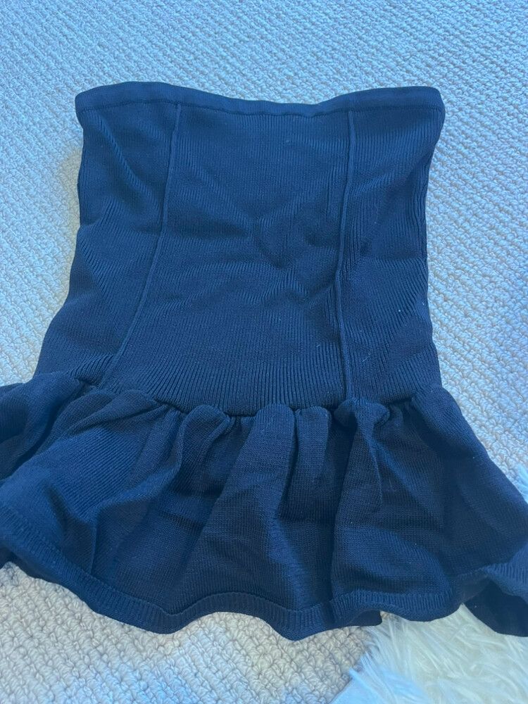 Navy Knit Strapless Top