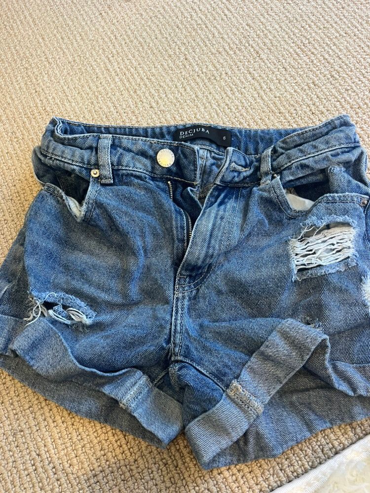Decjuba Denim Blue Ripped Shorts