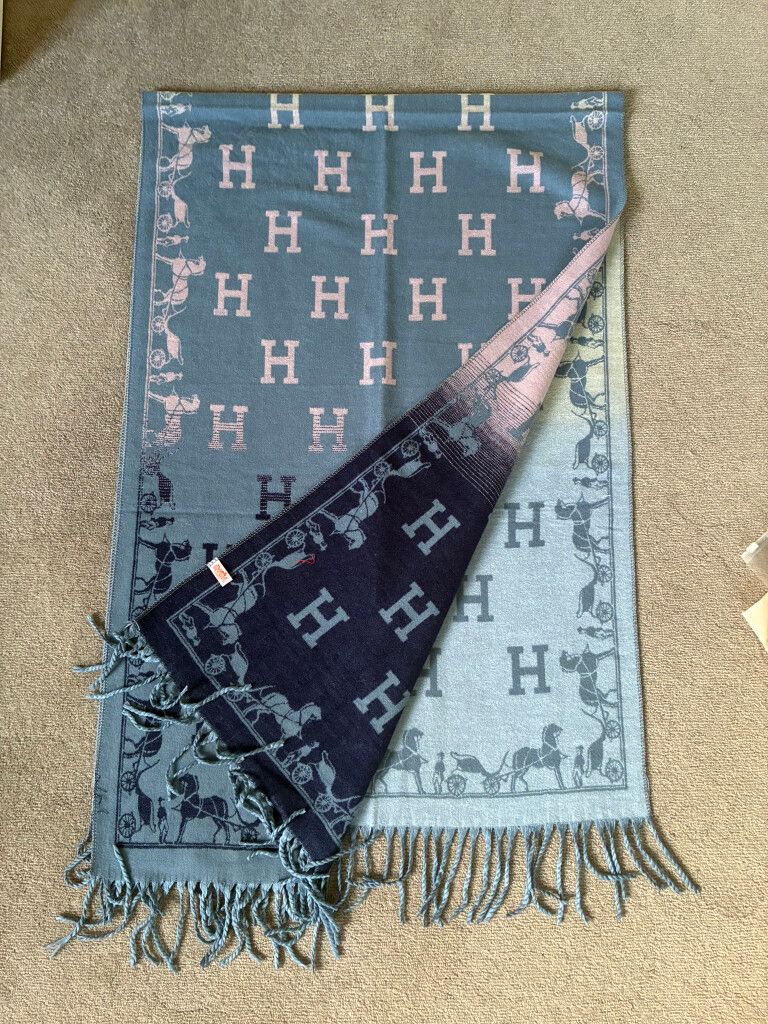 Large Blue Pink Gradient Scarf Cashmere