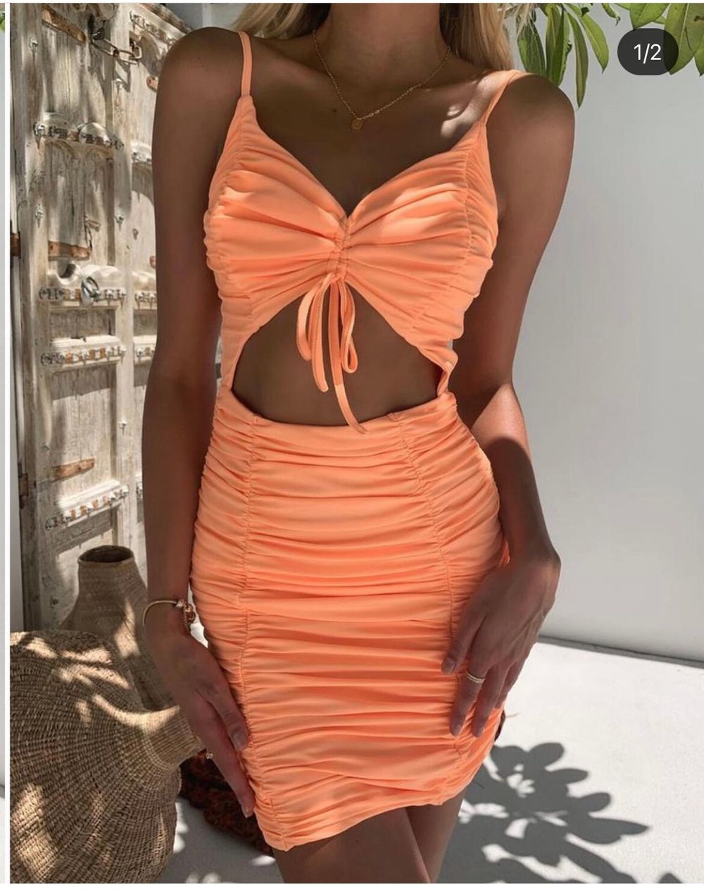 tiger mist orange dress Tiger Mist Haelo off-shoulder drape waist detail ruffle hem mini dress in  orange ombre