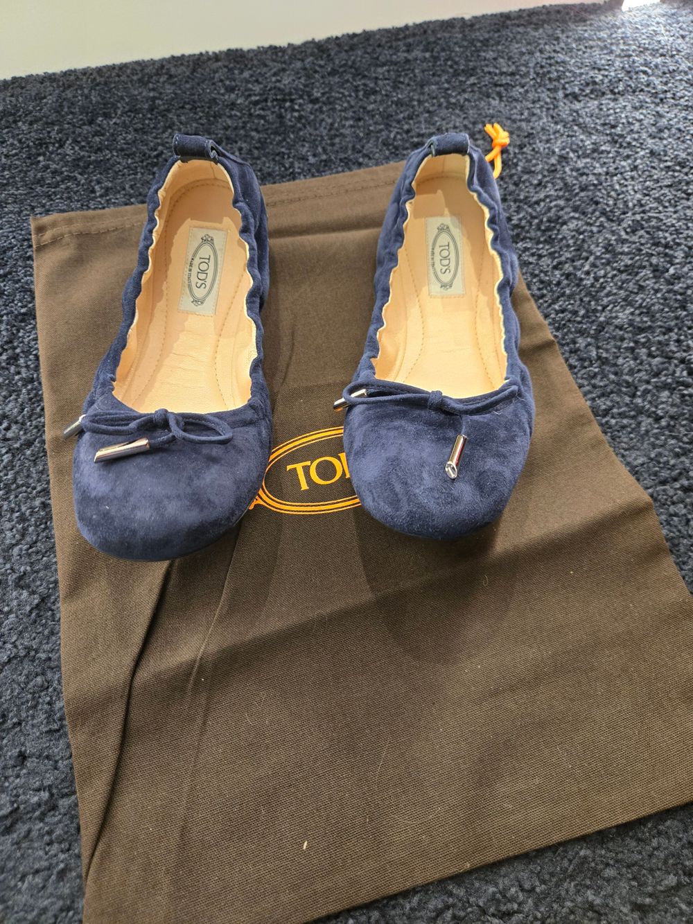 TOD'S Blue Suede Ballet Flats Size IT 37