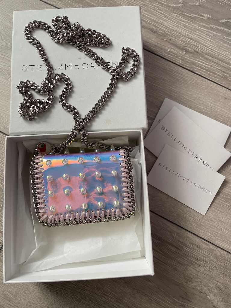 STELLA MCCARTNEY Holographic Spike Studs Leather Wallet On Chain
