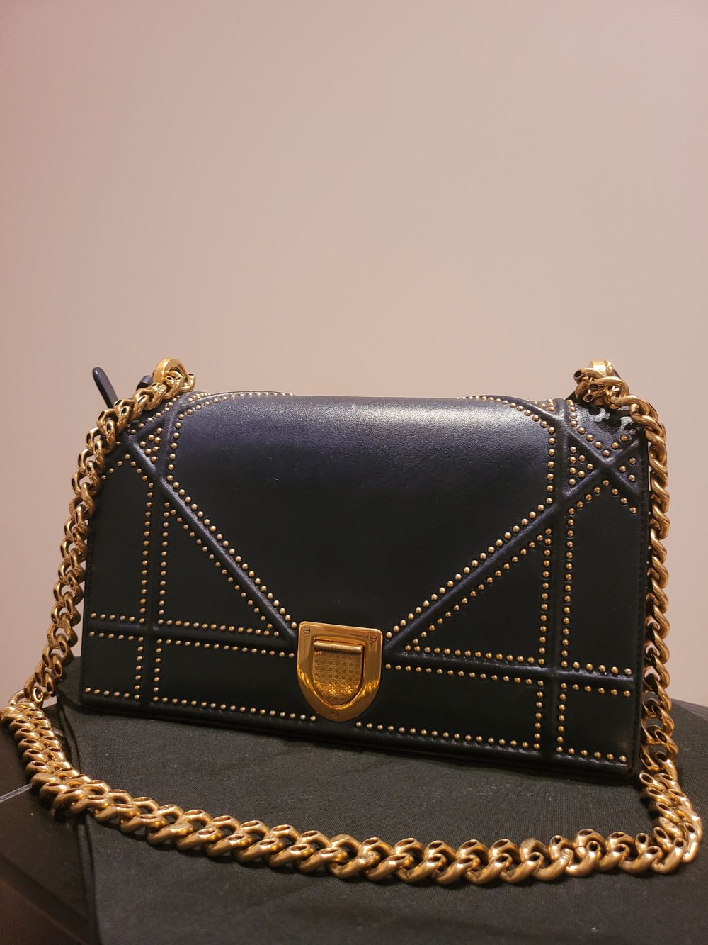 Christian Dior Blue Shoulder BagChristian Dior Lambskin Studded Medium Diorama Flap Bag Navy Blue