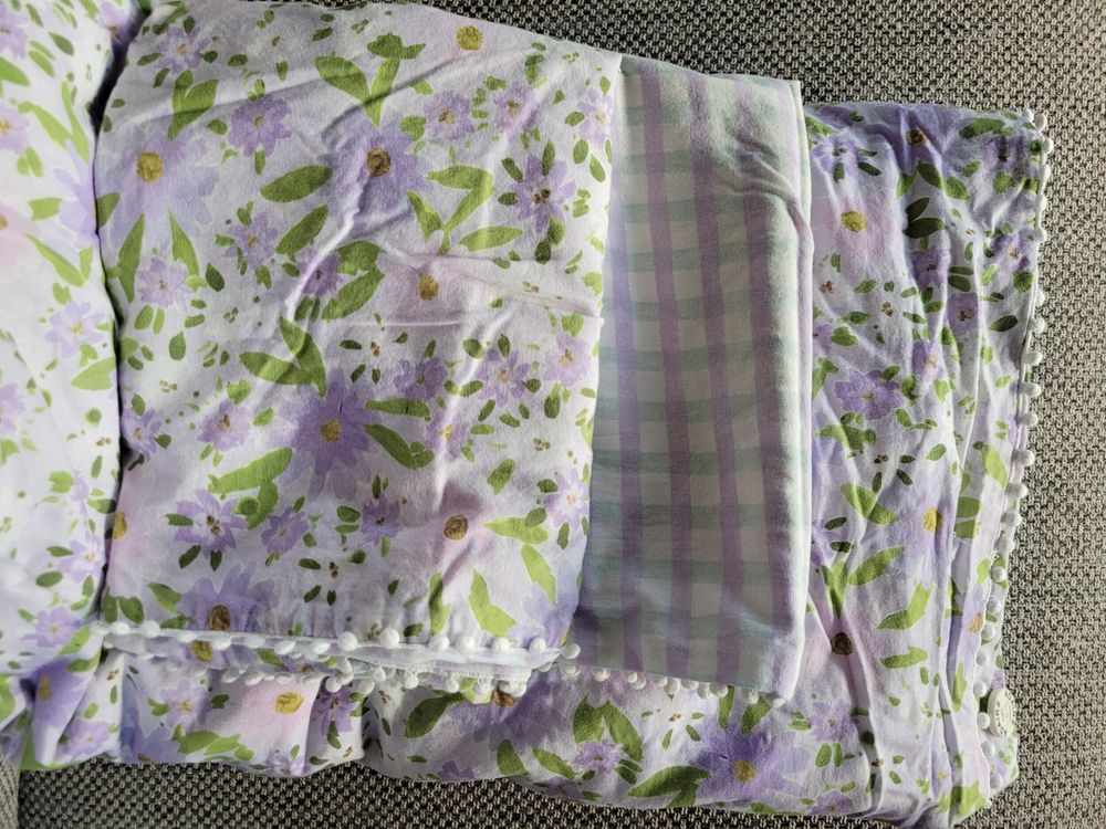 Adairs Purple Floral And Gingham King Bedding Set