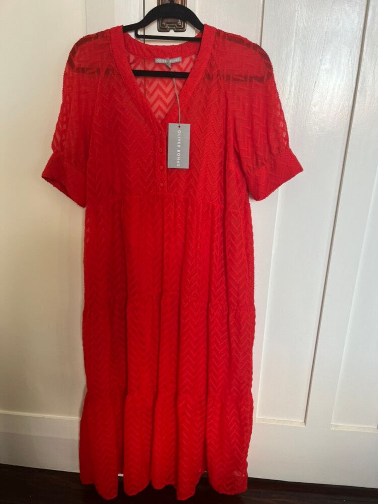 oliver bonas red dress OLIVER BONAS Moving Texture Print Midi Dress