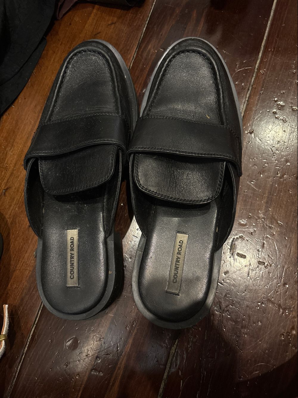 Country Road Black Leather Mules Size 40