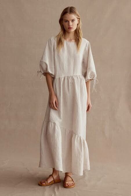 Marle - Beige Linen Marle Dress on Designer Wardrobe