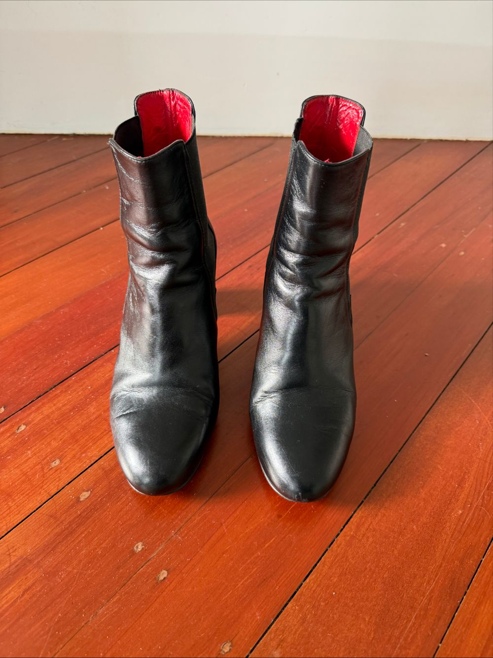 Black Leather pull on ankle boots
