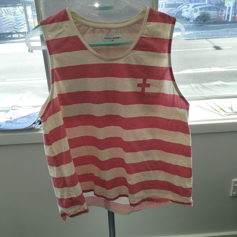 Stella+Gemma 100% cotton size 14 cream pink sleeveless tank top coastal layer natural vintage look
