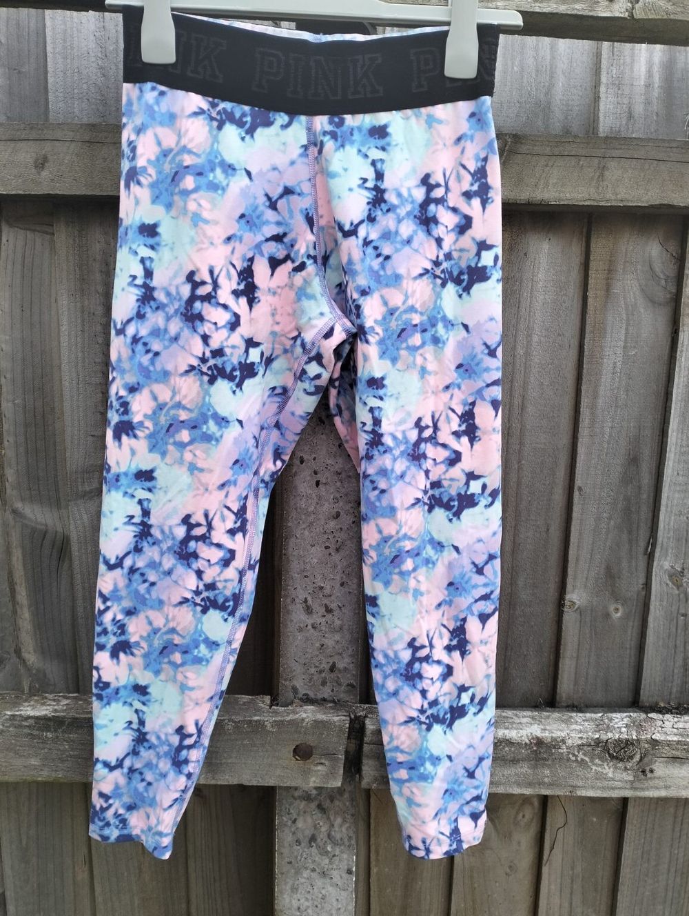 PINK Victoria Secret Leggings M 10 12 Blue Floral Ultimate Gym Yoga Tights Y2K