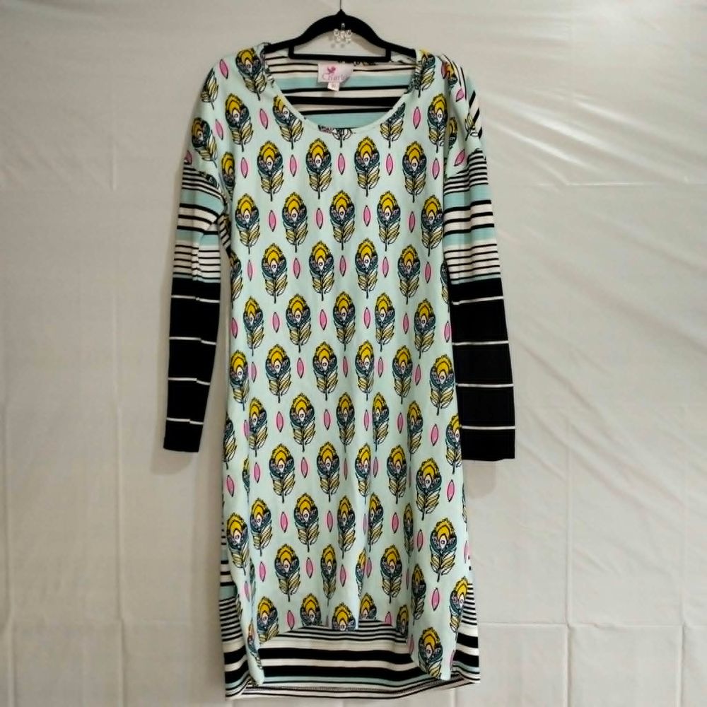 CHARLO Peacock Stripe Midi Dress 10 Mixed Texture Patchwork Whimsigoth Boho Y2K