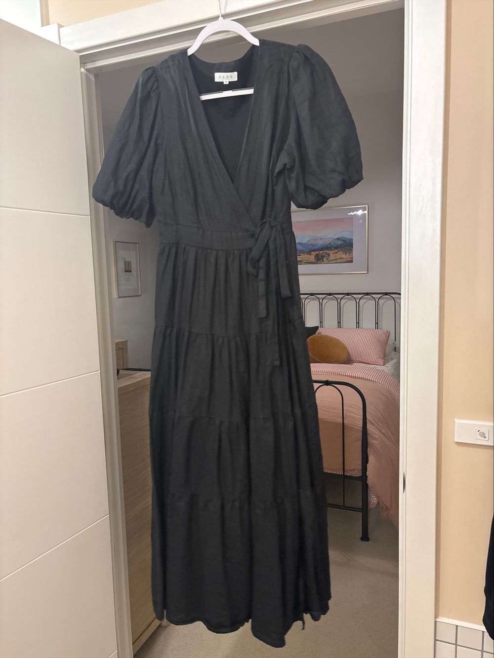 Aere Black Tiered Maxi Dress