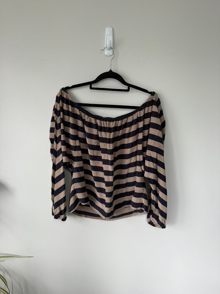 BCBGmaxazria Silk Off The Shoulder Striped Top