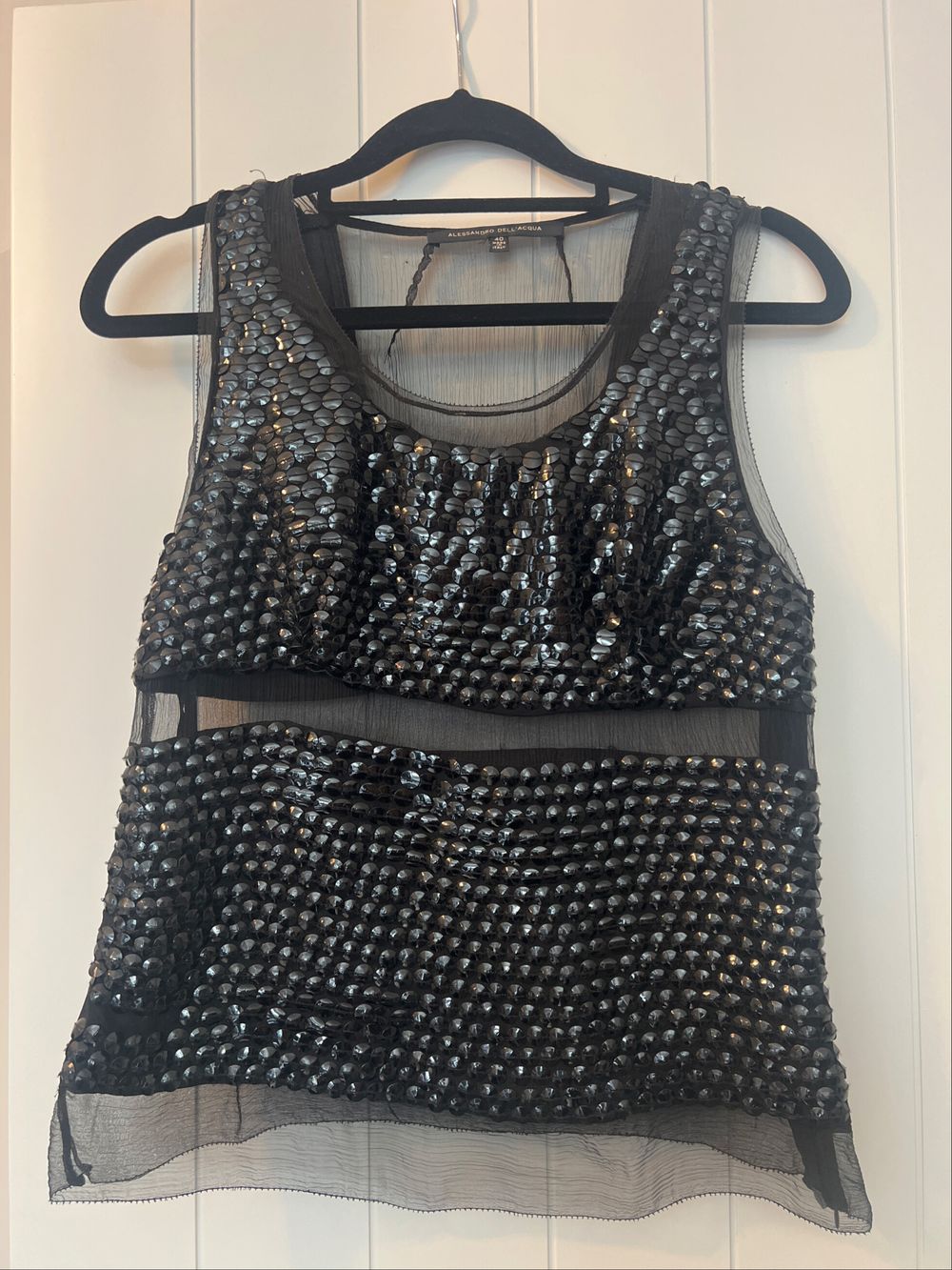 Alessandro Dell Acqua - Vintage Black Sequin Silk Top By 