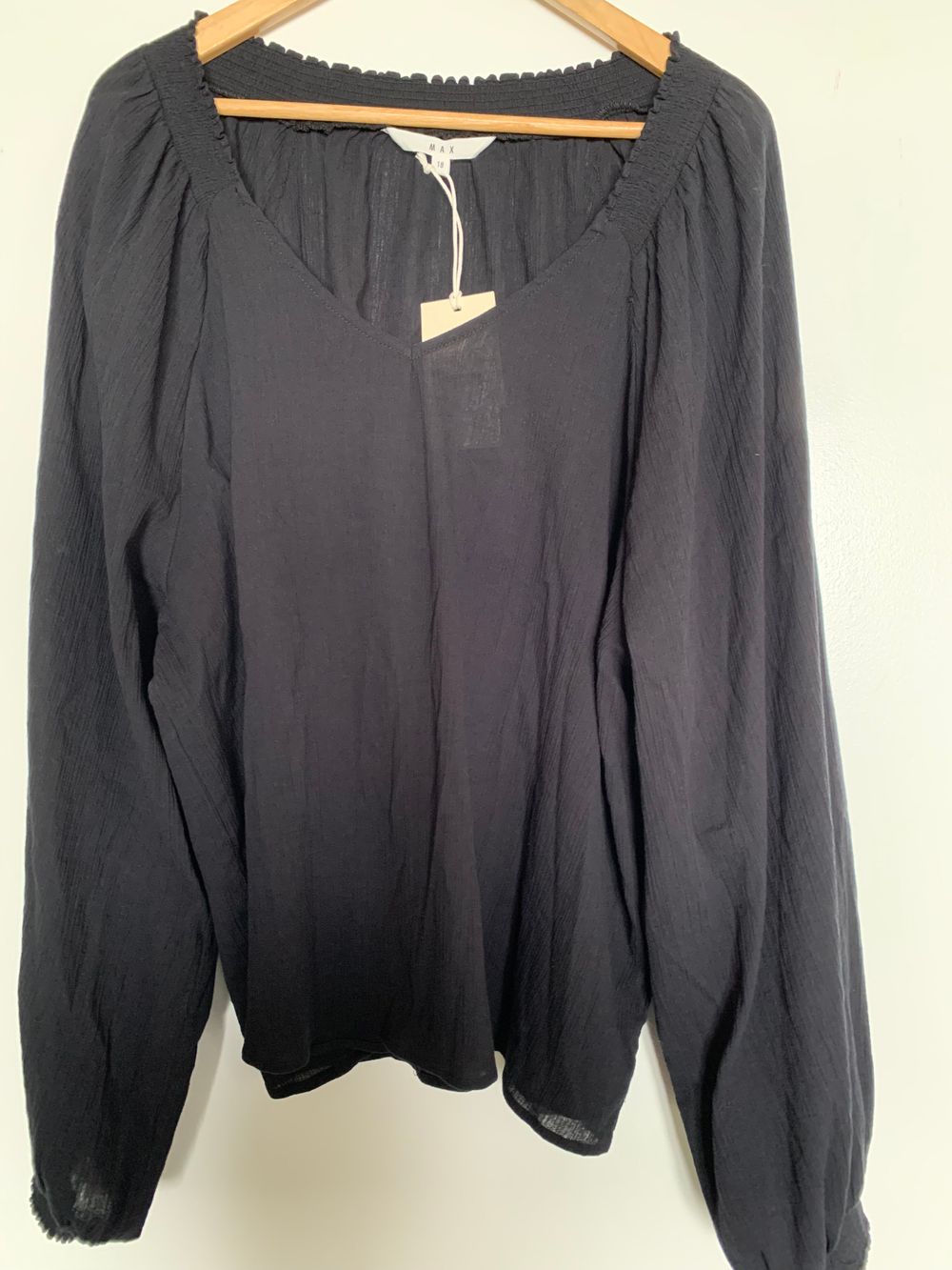 MAX Black Eliza Shirred Detail Top