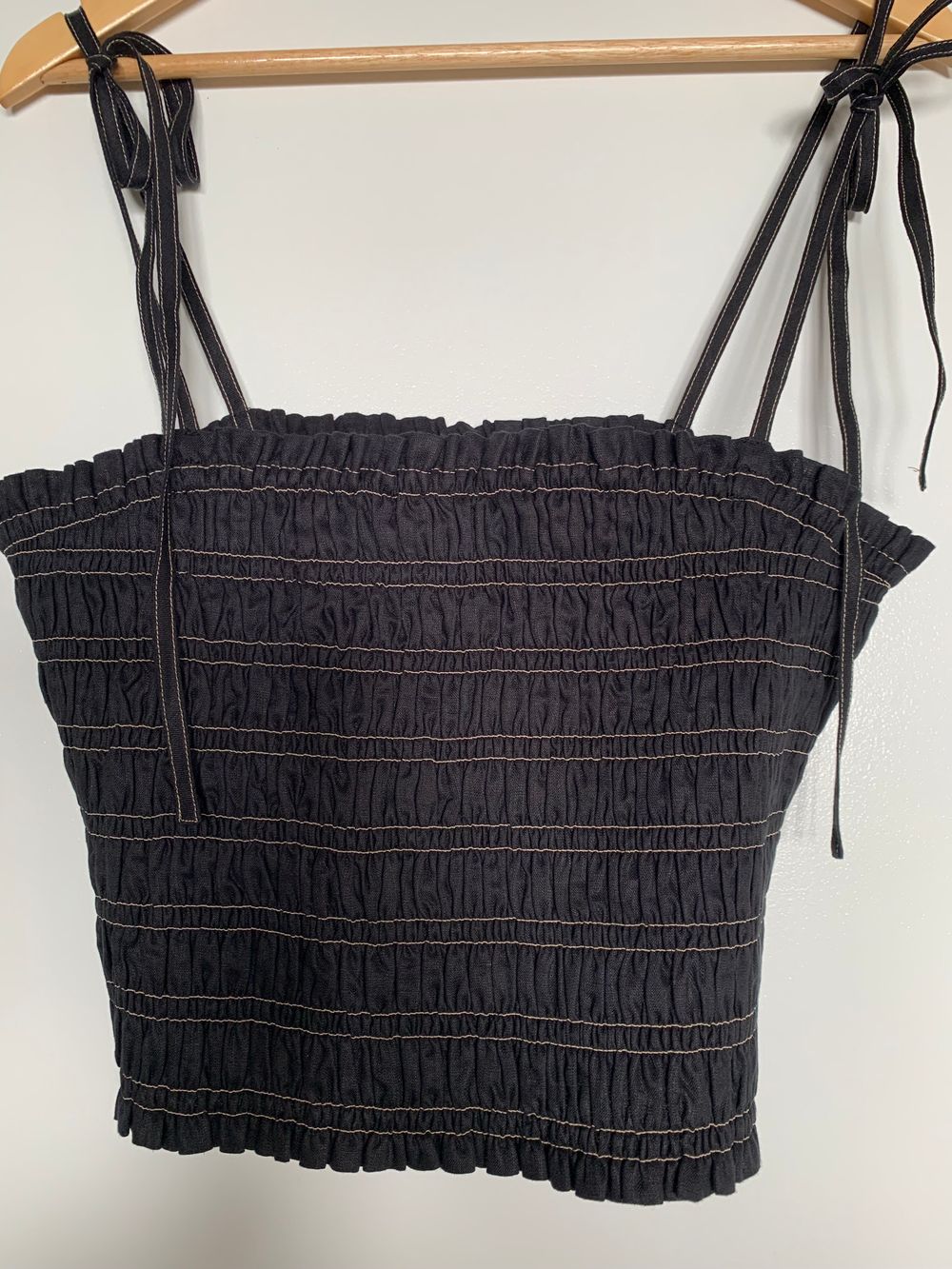 Witchery -  Shirred Black Tank - Linen and cotton  (16)  brand new