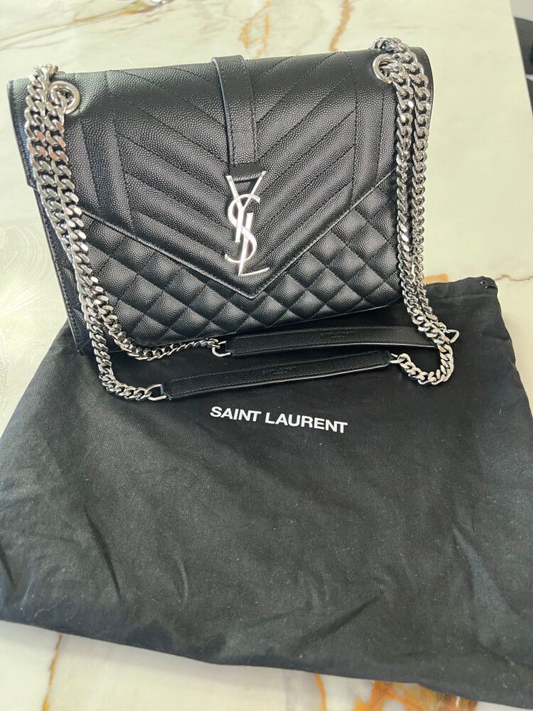 Saint Laurent Medium Envelope Bag- Black / Silver Hardware