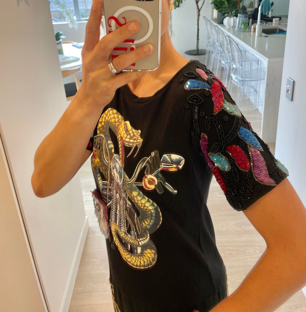 Coop Black Graphic Dress Embellished with Beads