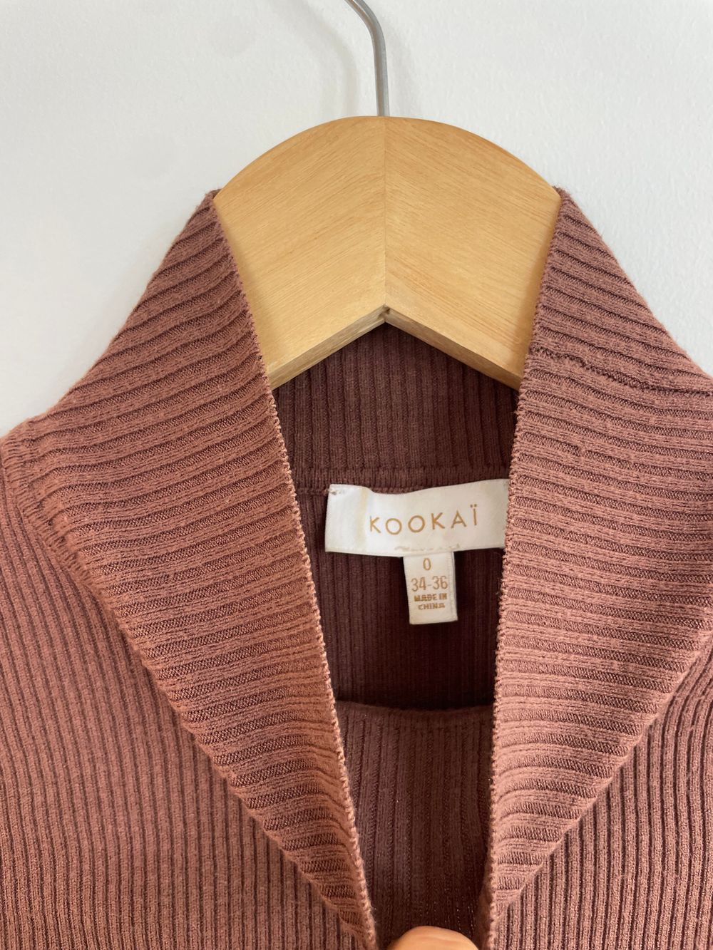 Kookai Brown Ribbed Knit Top