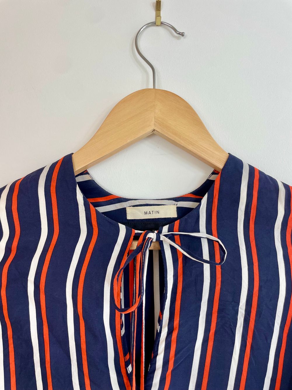 Matin 100% Silk Navy Striped Top