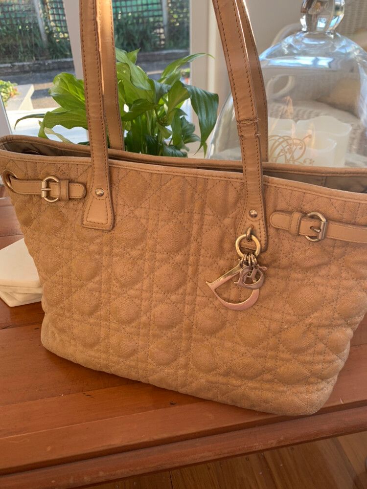 Christian Dior beige quilted tote bag