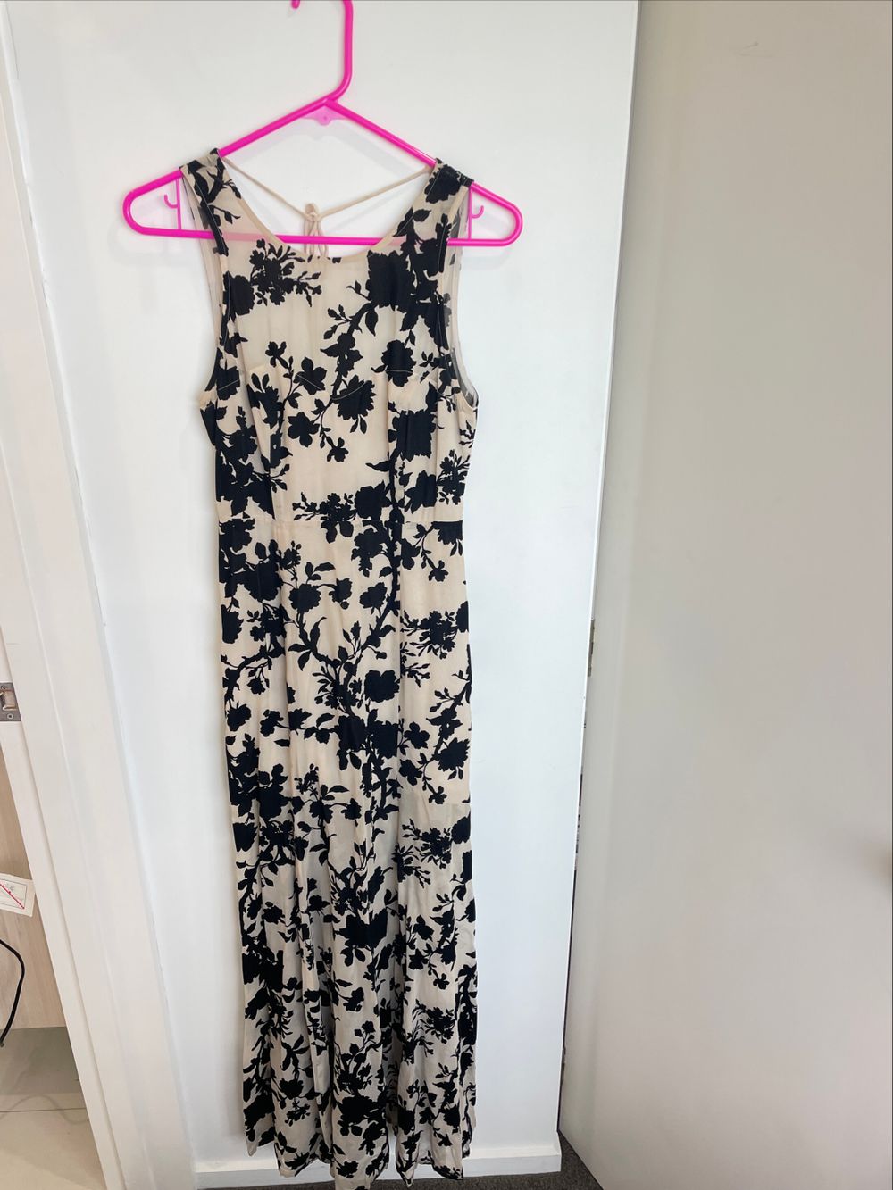 chinese dress ladies Cream/Black Vintage Floral Border Printed Smocked Top Sleeveless Maxi Dress main image 1