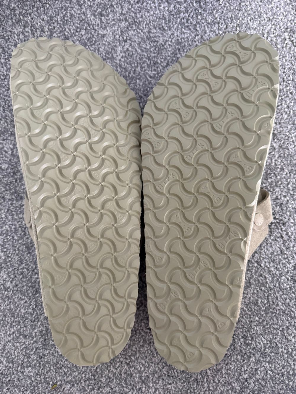 Faded khaki Birkenstock clogs