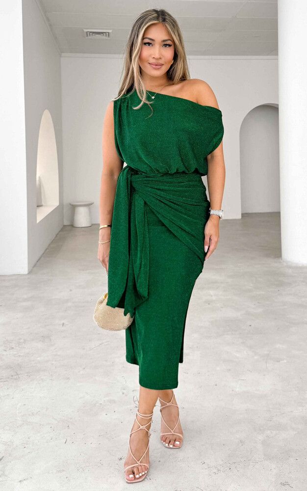 mens green button down dress shirt Asymmetric Draped Cape Sleeve Dress in Green main image 0