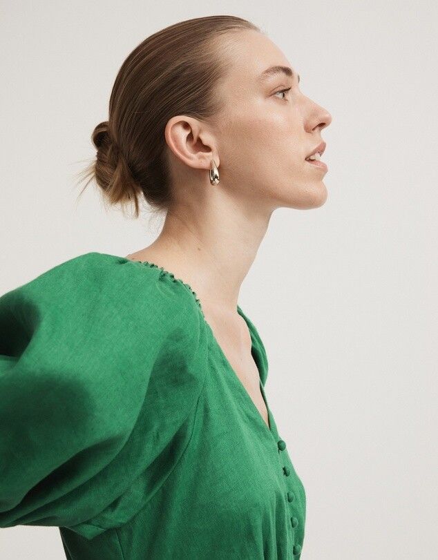 Green Linen Midi Dress