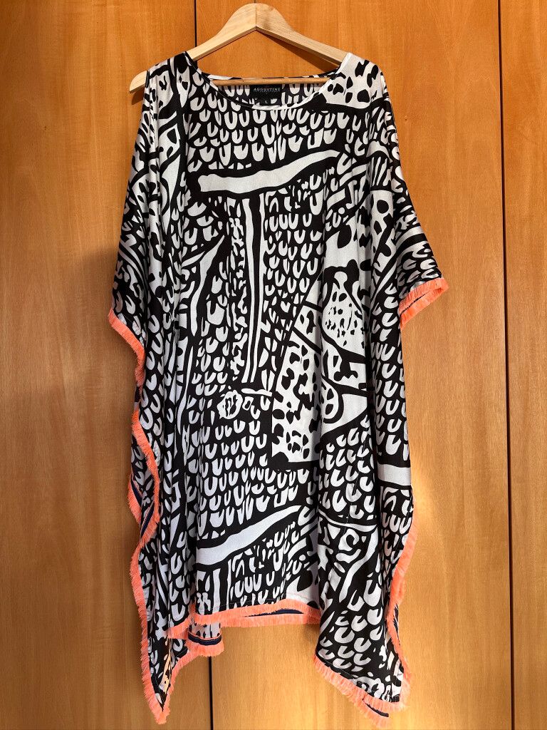 Augustine International Black White Orange Fringed Kaftan