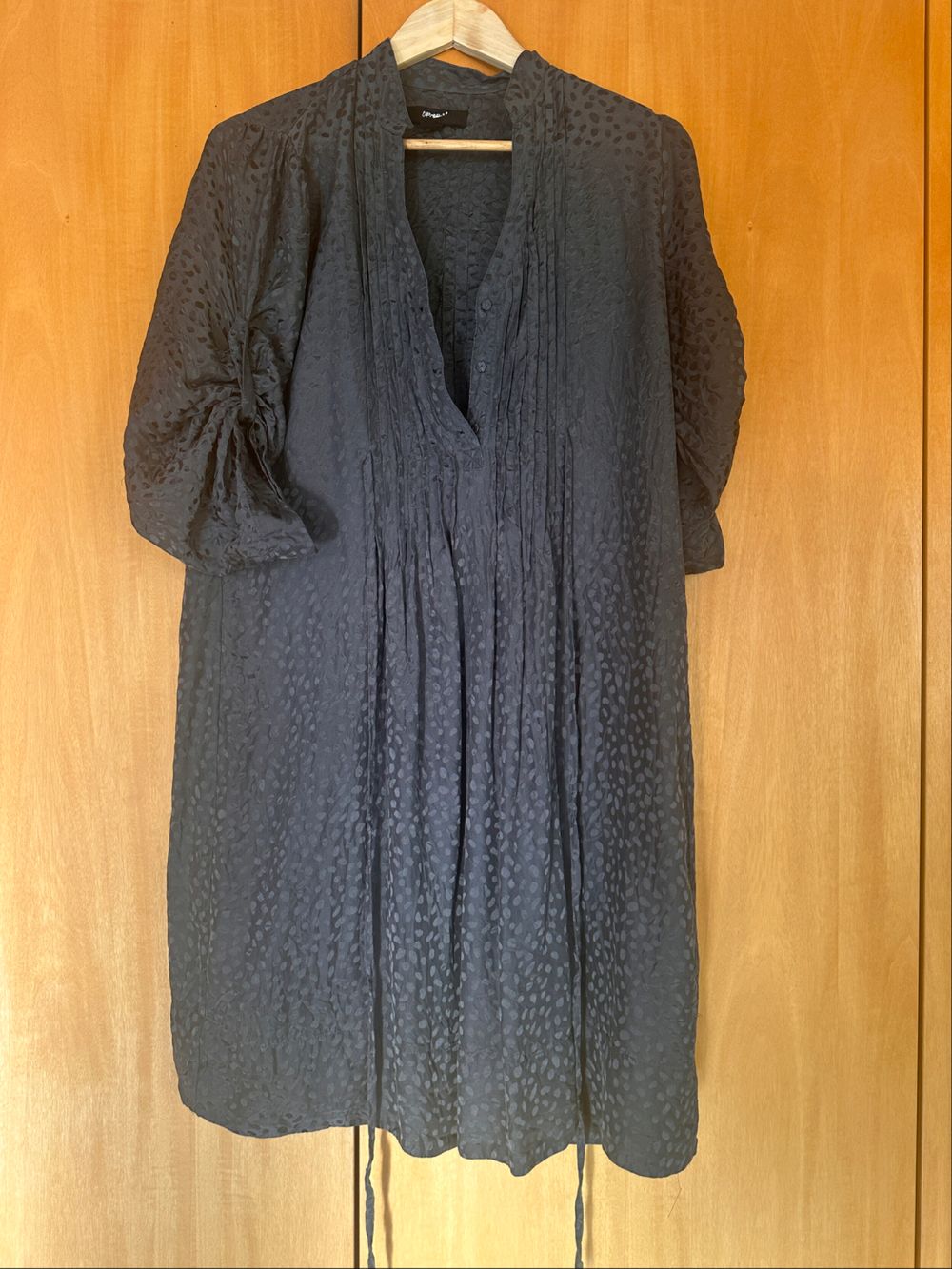 Verge Black Textured Midi 100% Silk Dress