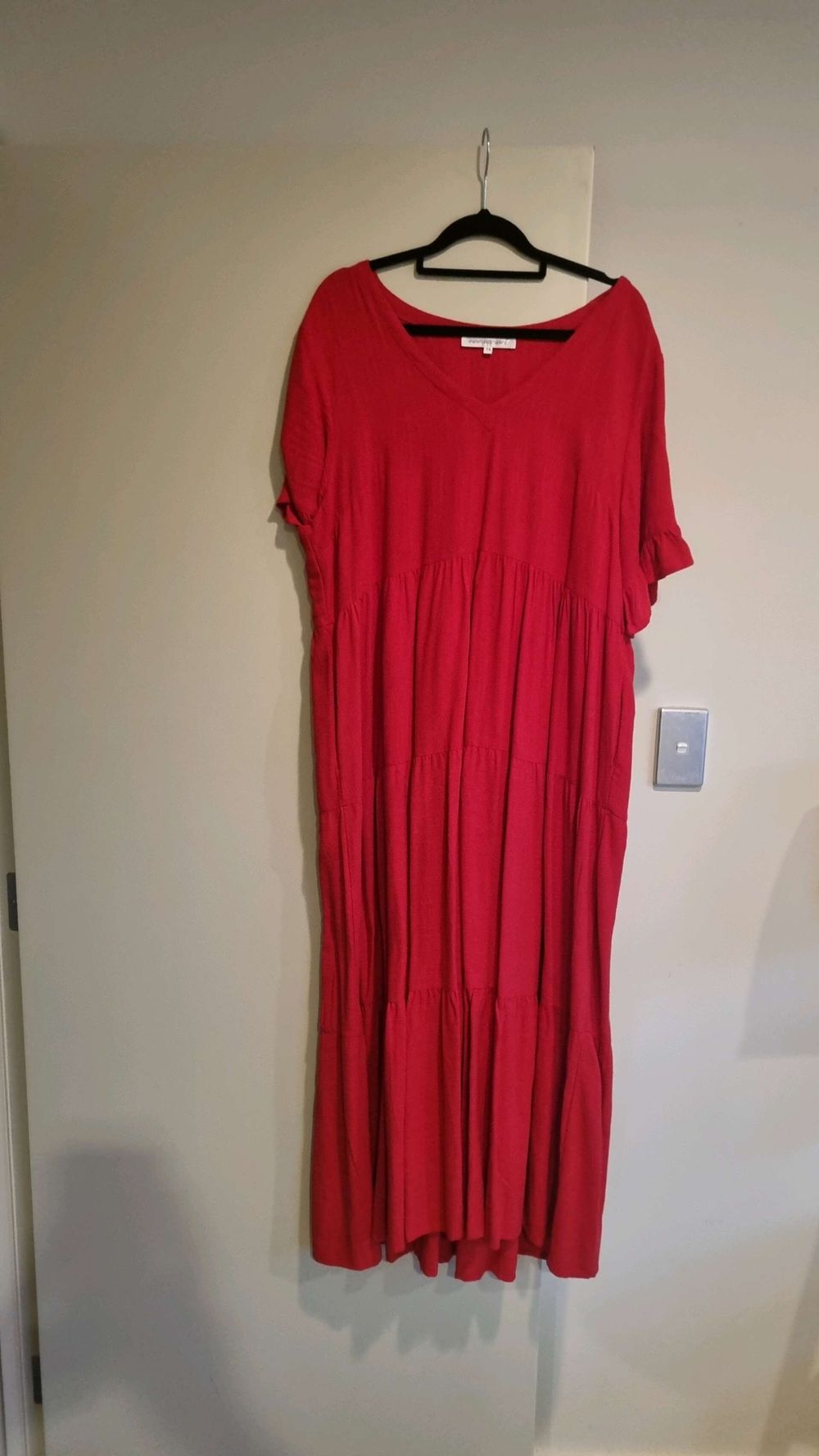 Vine Apparel Red Tiered Midi Dress