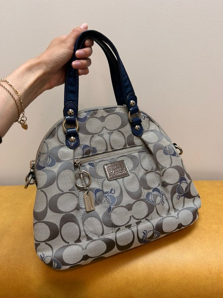 Coach F18754 signature canvas grey and navy handbag