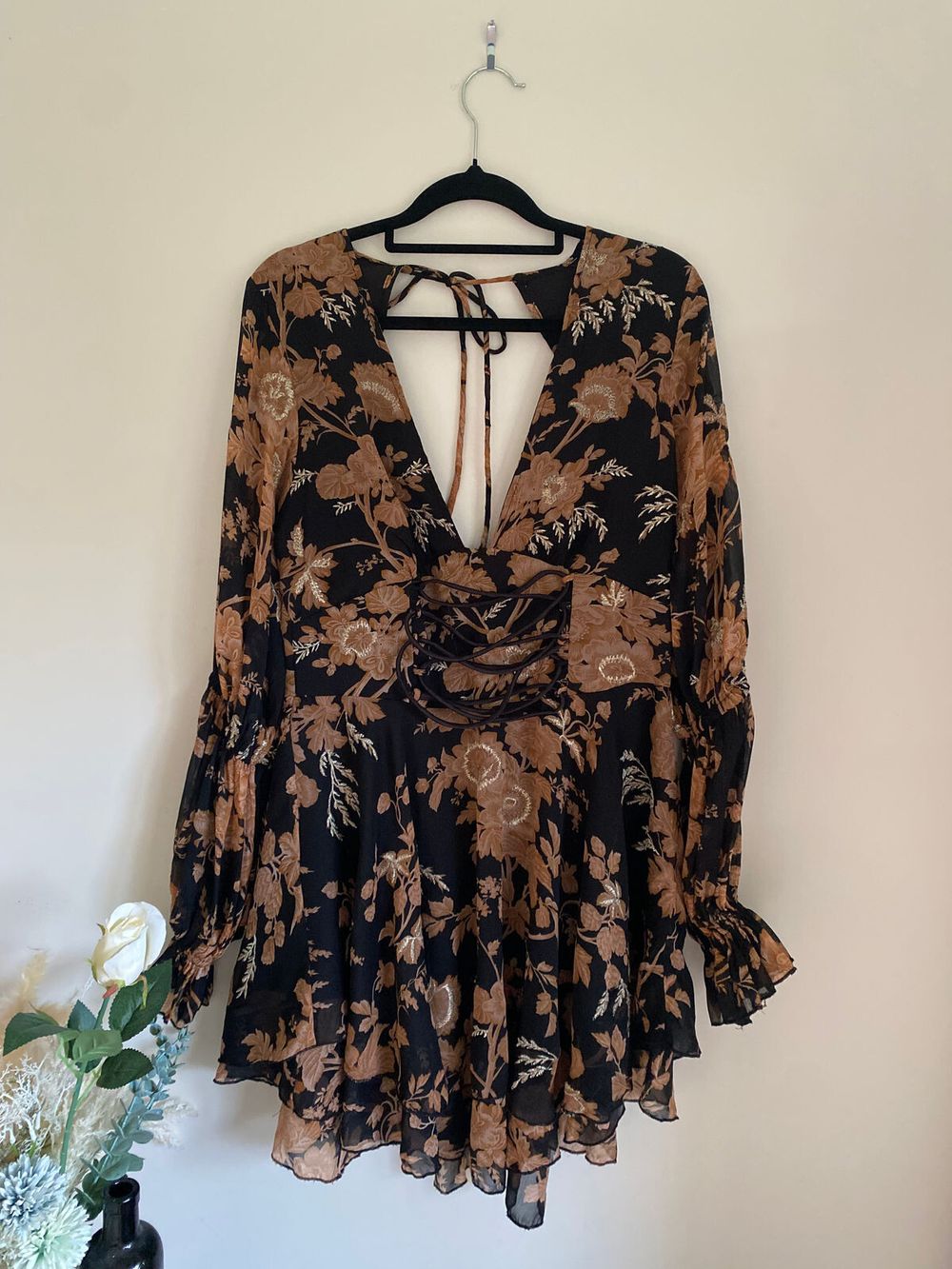 ASOS - Bohemian Cinched Waist Babydoll Style Dress with Brown Floral and  Gold Detail on Designer Wardrobe