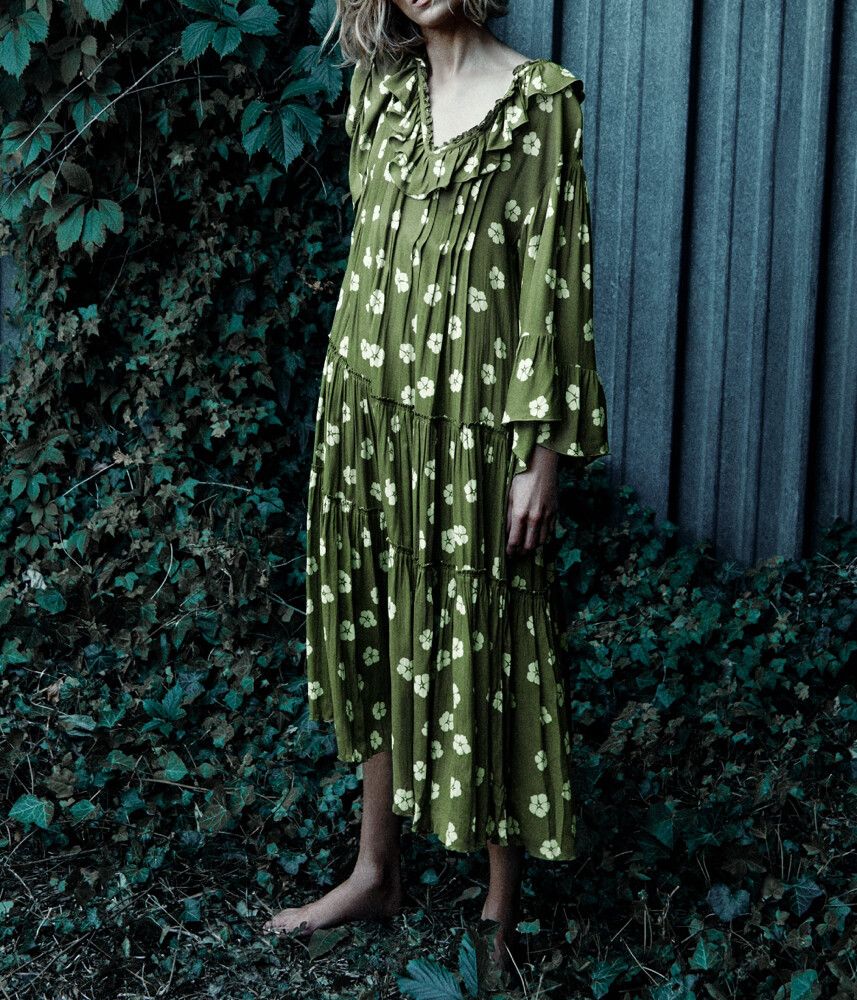 Zara Olive Green Floral Midi Dress