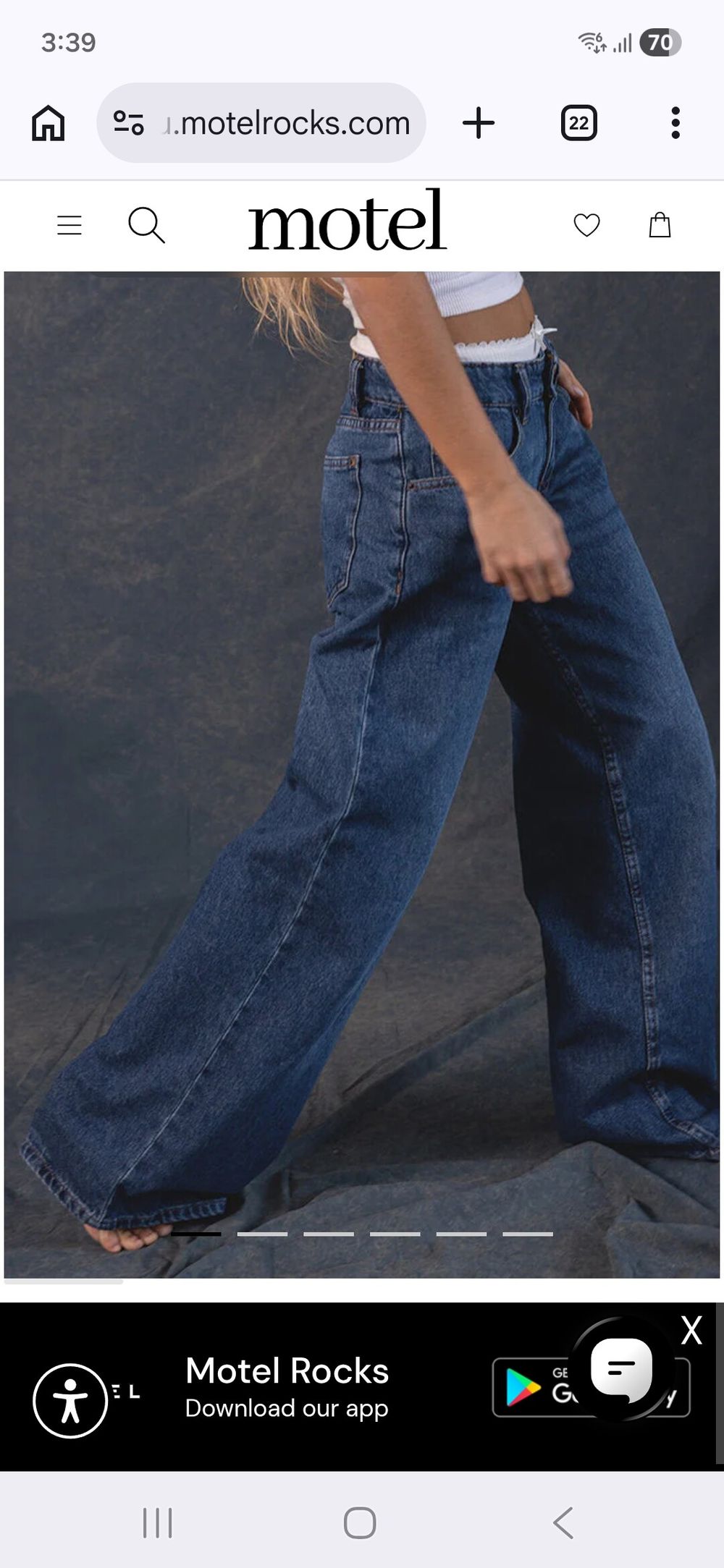 Motel Rocks - Roomy Extra Wide Low Rise Jeans in Mid Blue Used