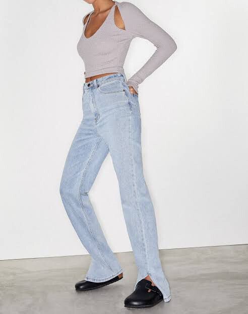 Nasty Gal Split hem Straight High Waist Jeans