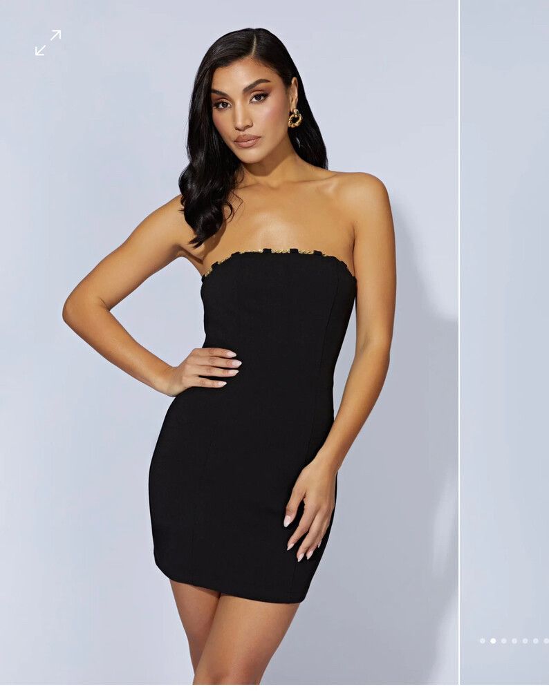 Meshki - Black Mini Dress with gold chain detail on Designer Wardrobe