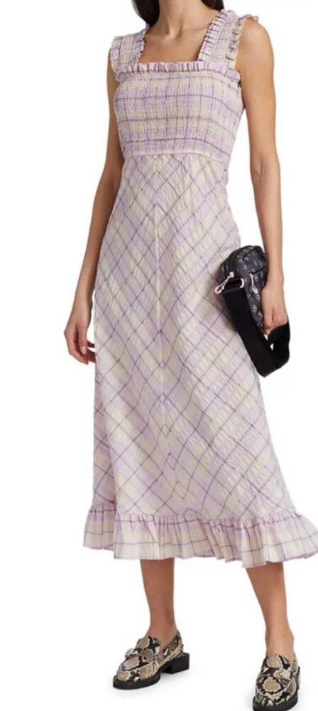 ganni seersucker dress purple Ganni