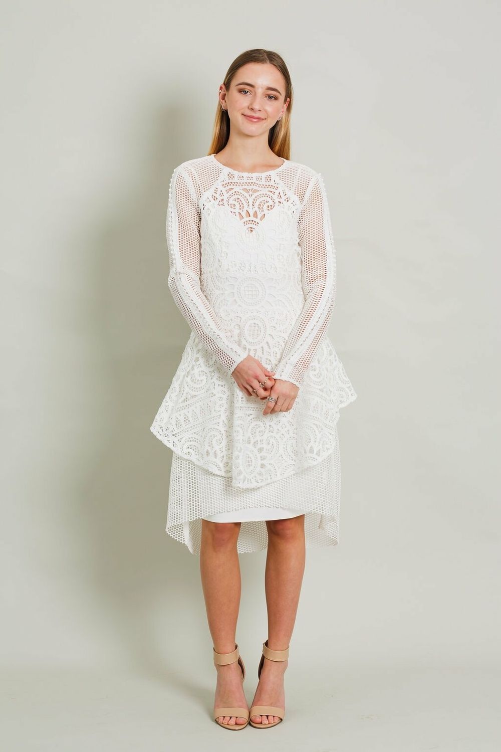 vila contrast lace midi dress Kala Midi Dress in Ivory Lace