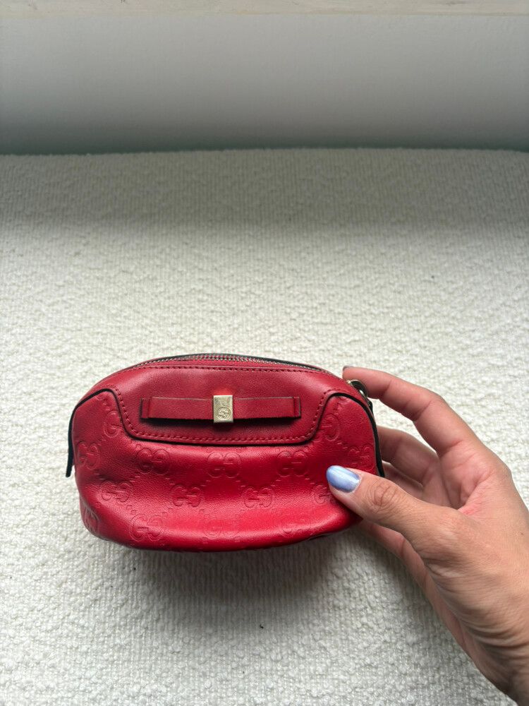 Gucci Guccissima red leather cosmetic pouch