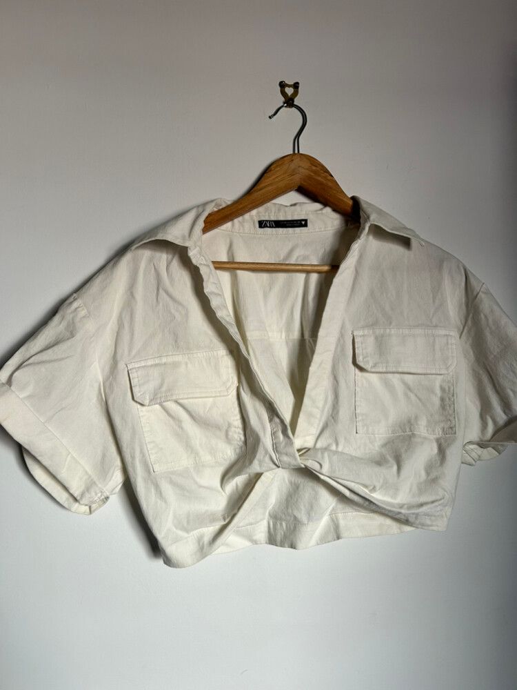 Zara Cream Short Sleeve Top Size M