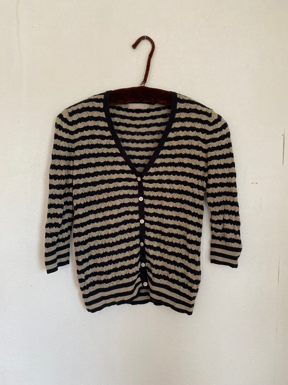 Sills (by Caroline Sills) Beige and Black Striped Knit Cardigan