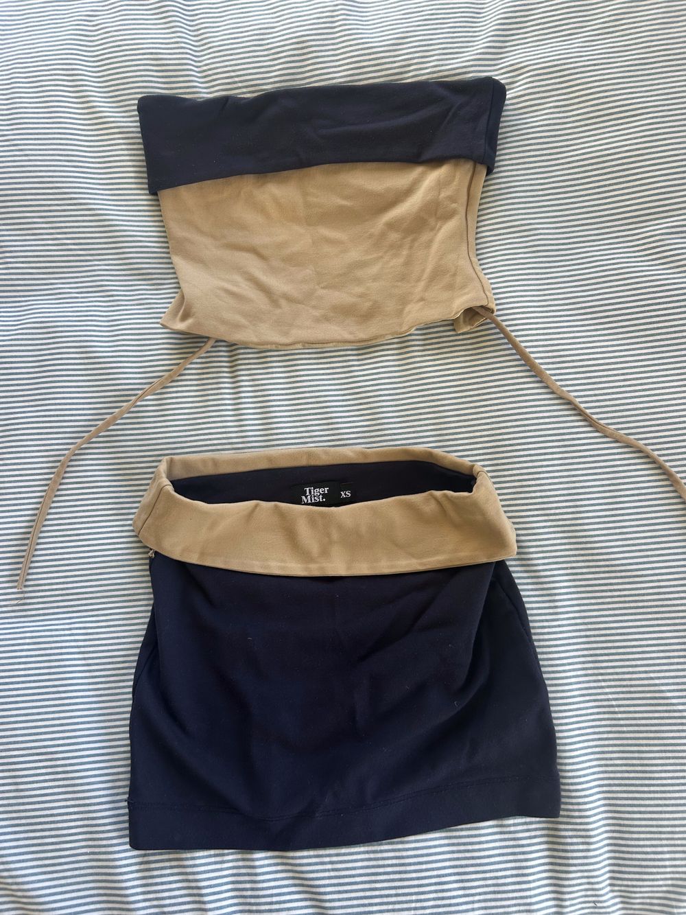 Tiger Mist Navy and Beige Two Piece Set