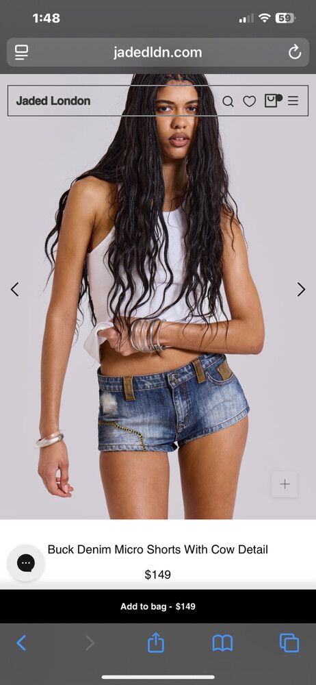 Jaded London Denim Cow Print Mini Denim Shorts