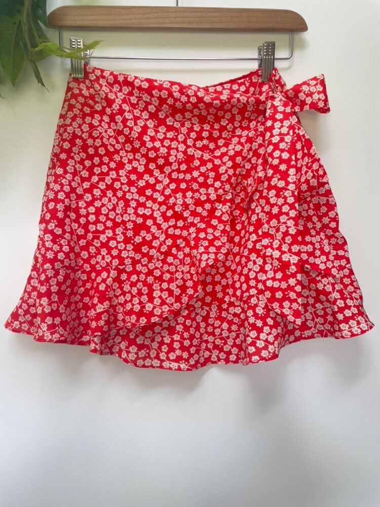 Red Floral Ruffle Skirt