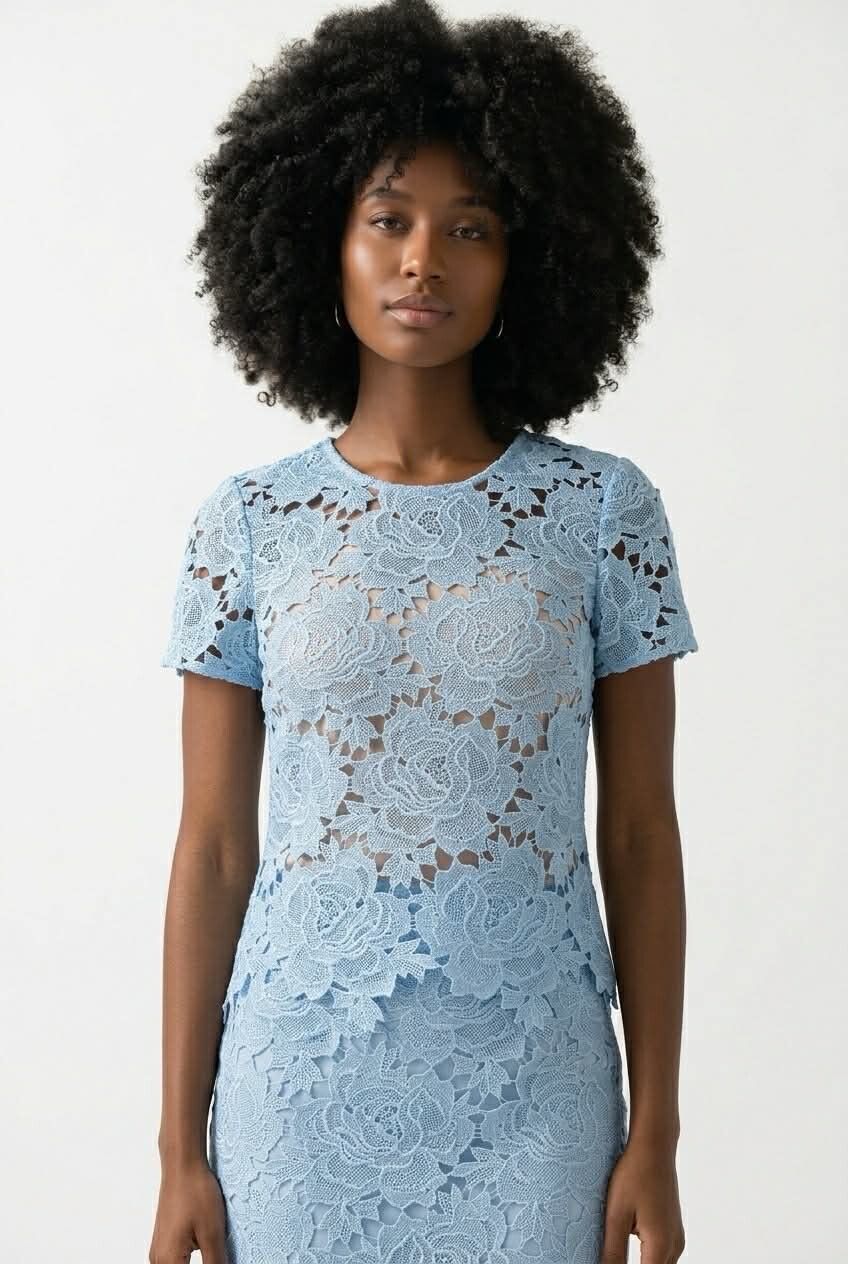 Kate Sylvester - Kate Sylvester - Castine Top Blue Lace on Designer Wardrobe