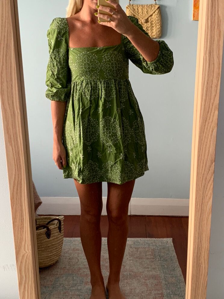 knee length dresses for ladies Zara Women's Green Long Sleeve Collared Tiered A Line Shirt Mini Dress –  Brie main image 1